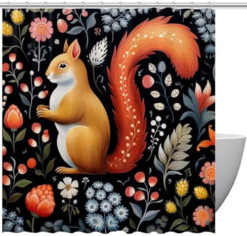 VAPOKF Cute Squirrel Shower Curtain Set with 12 Hooks - 66x72 Inches