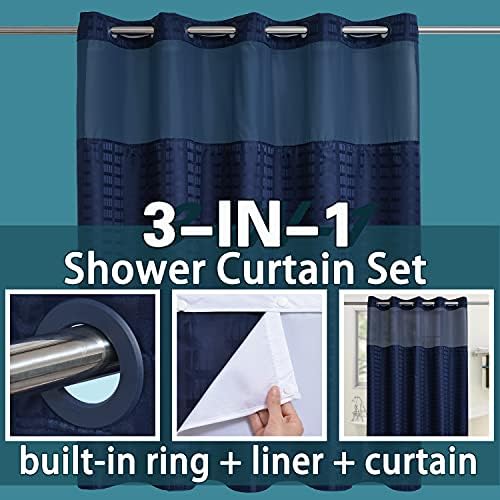 Conbo Mio Check Shower Curtain Liner Navy Blue 71x84