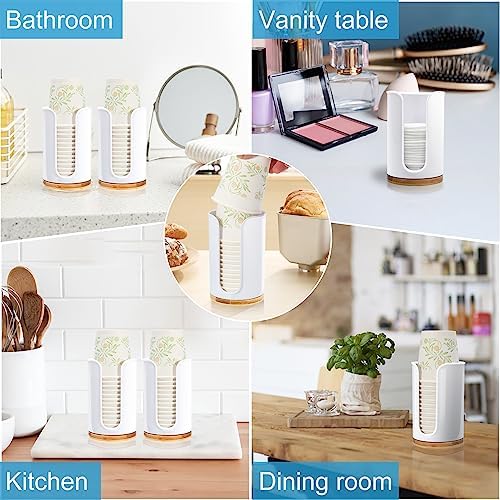 Large Bathroom Cup Dispenser - 2 Pack Plastic Bamboo White