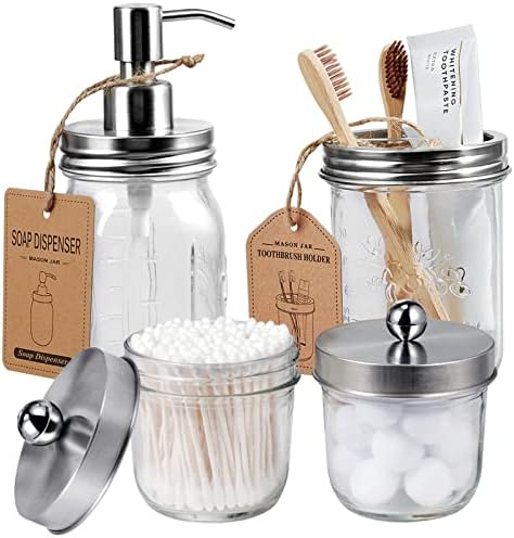 Amolliar 4-Pack Mason Jar Bathroom Accessories Set - Brushed Nickel