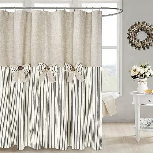DOSLY IDES Linen Button Farmhouse Shower Curtain 72x72 in