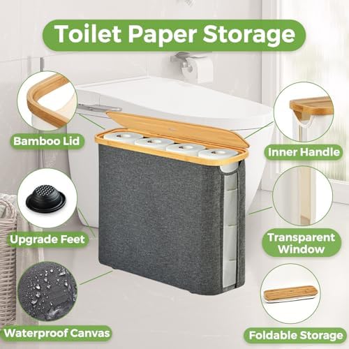 Toilet Paper Holder with Lid for 9 Rolls Gray