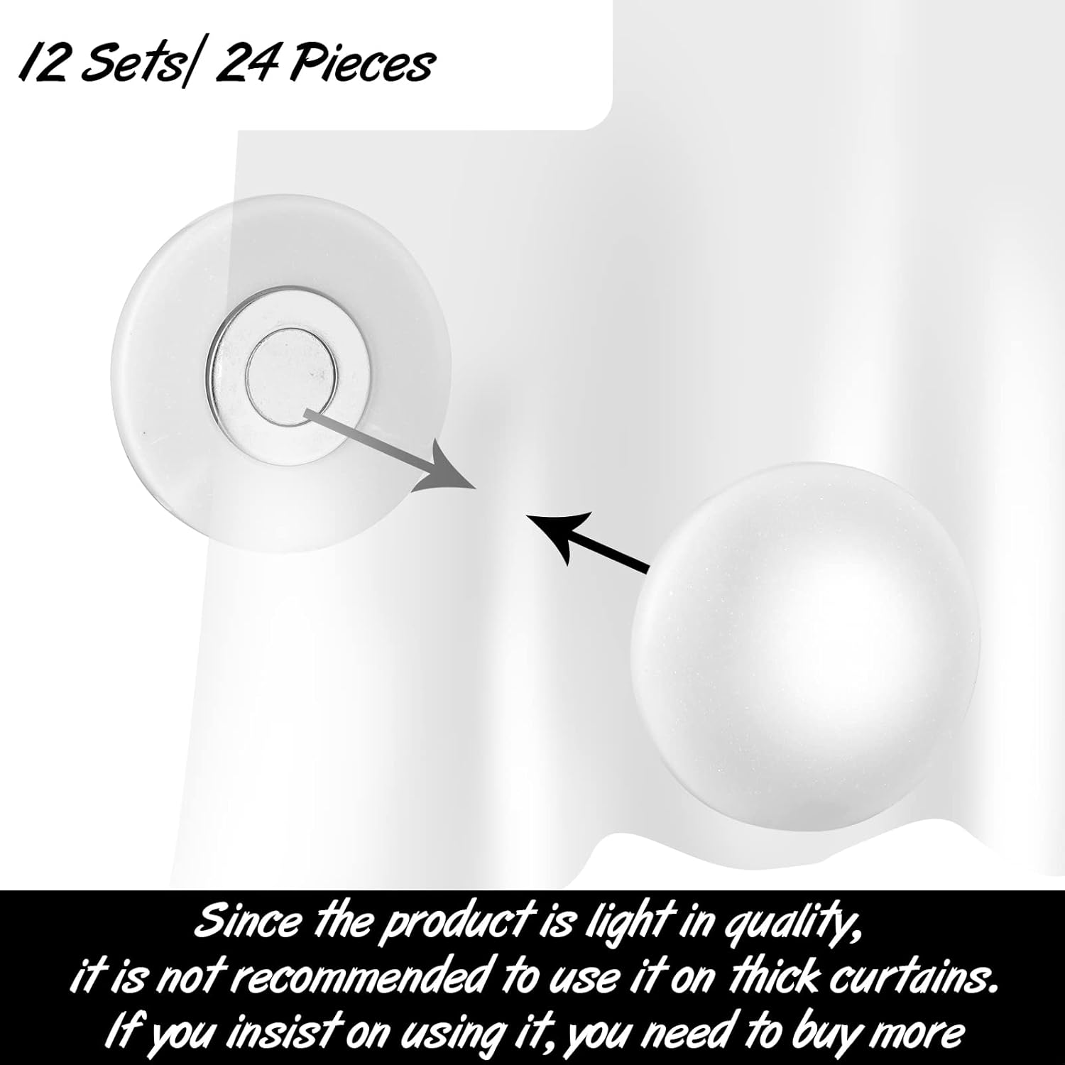 Jetec Magnetic Curtain Weights 12 Sets White Plastic Covered