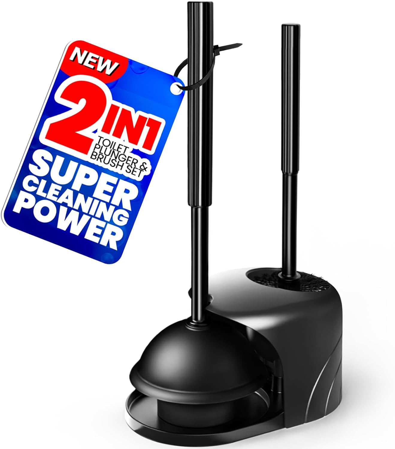 Denvlex 2 in 1 Toilet Brush and Plunger Set Black 20inch