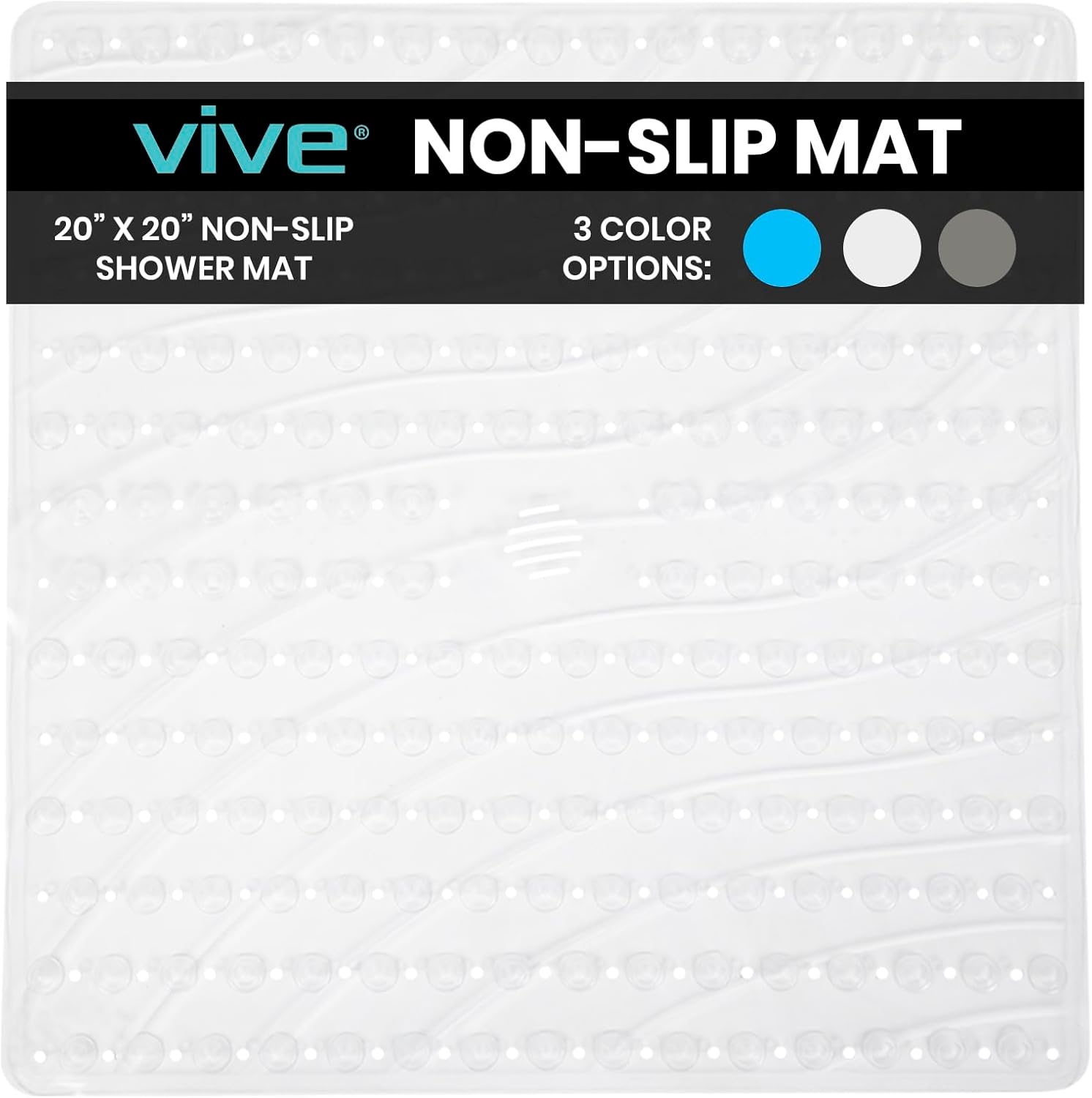 Vive Non-Slip Square Shower Mat with Suction Cups