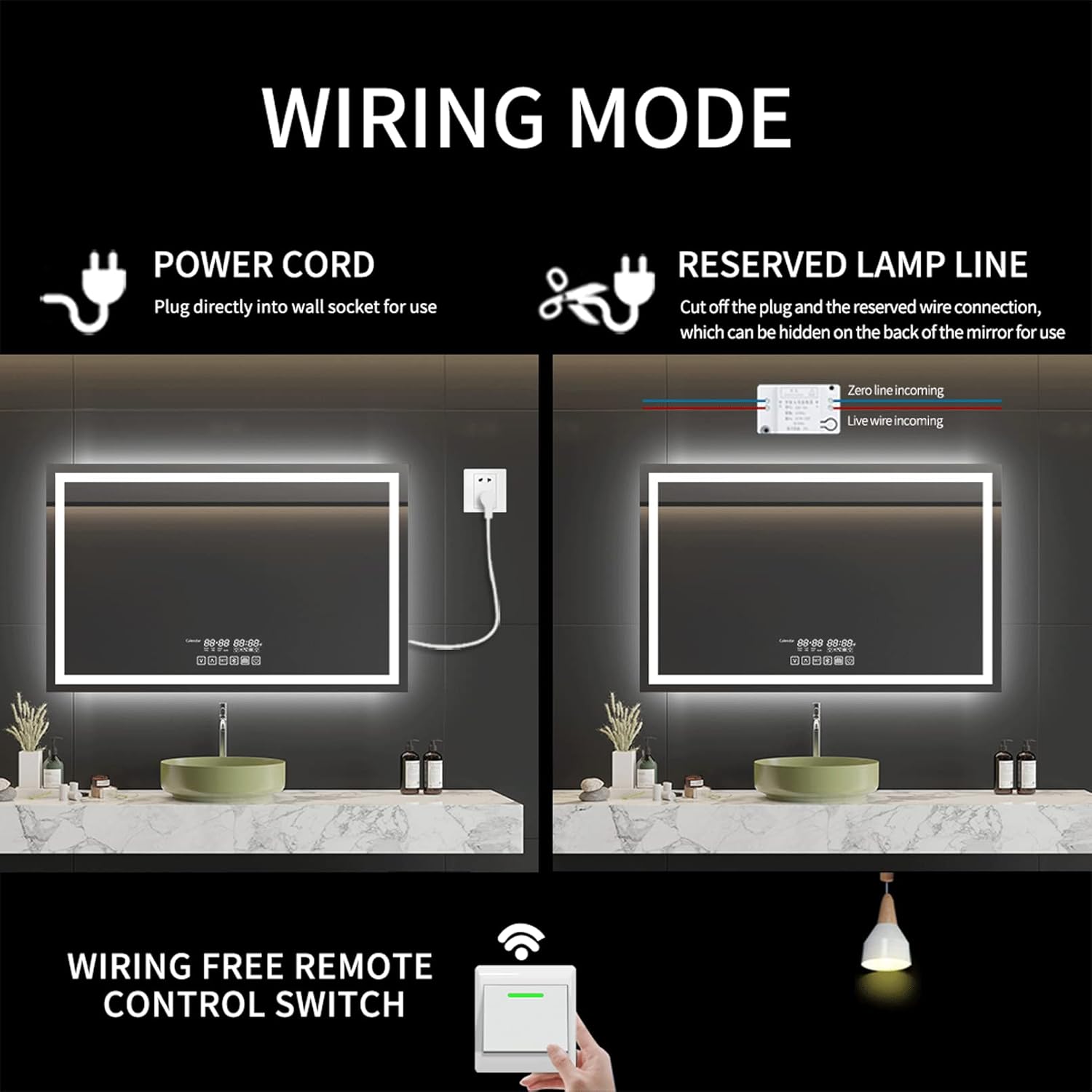 GESIPOR 48x36 Wall-Mounted LED Mirror with Speaker