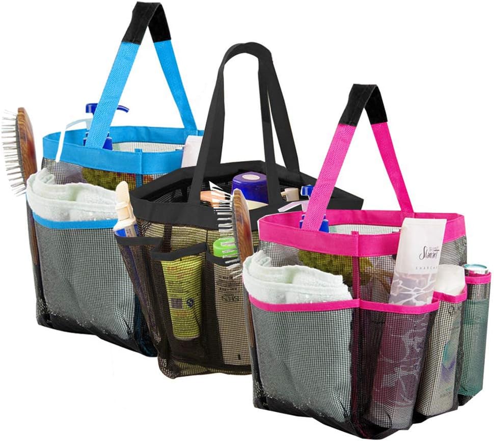 GGone 3 Pack Mesh Shower Caddy - Black Blue Pink