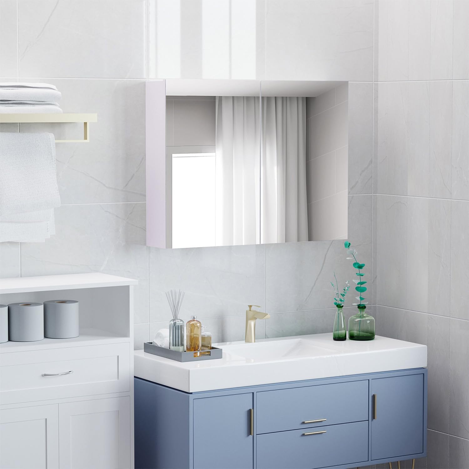 HOMCOM 315 Inch Bathroom Mirror with Storage