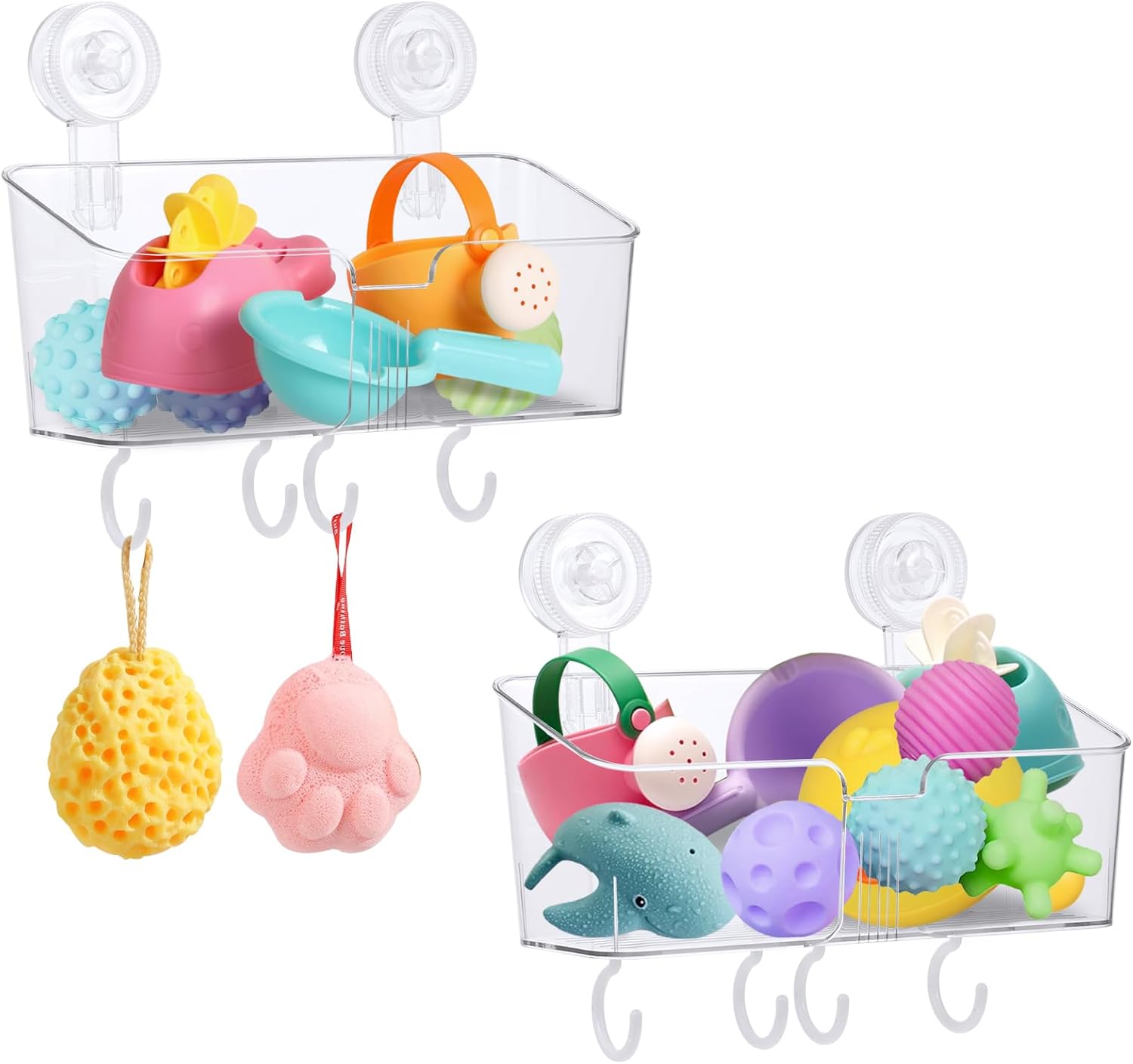 CIEOVO 2 Piece Clear Bath Toy Organizer with Suction Cup Hooks