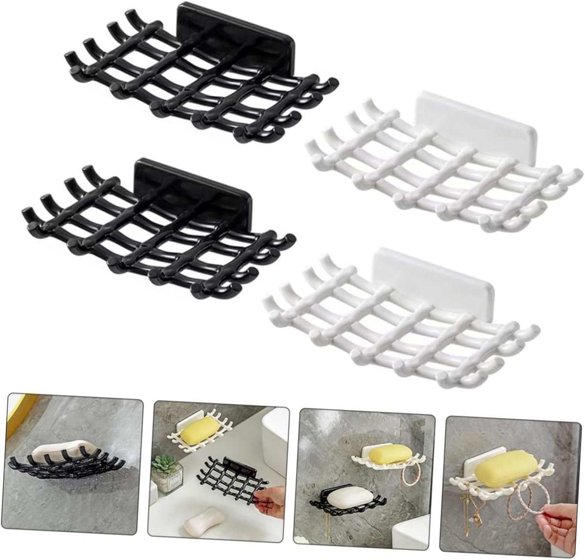 ABOOFAN 4pcs Self-Draining Soap Dish for Bathroom Wall