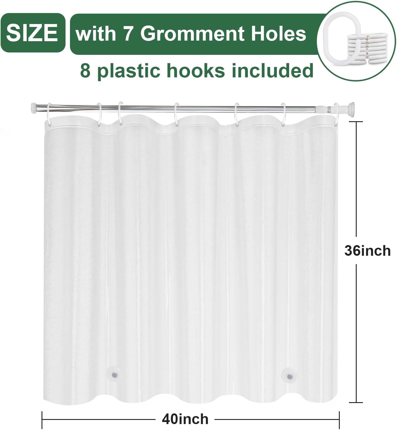 UFRIDAY Frosted Privacy Shower Curtain Liner 40x36 Inch