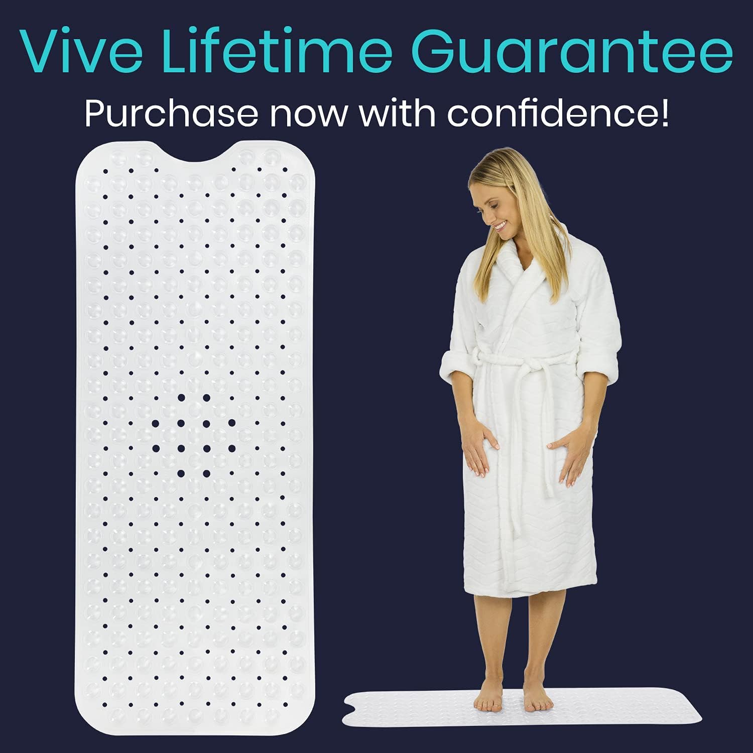 Vive Anti-Slip Bathtub Mat - Clear Textured Suction
