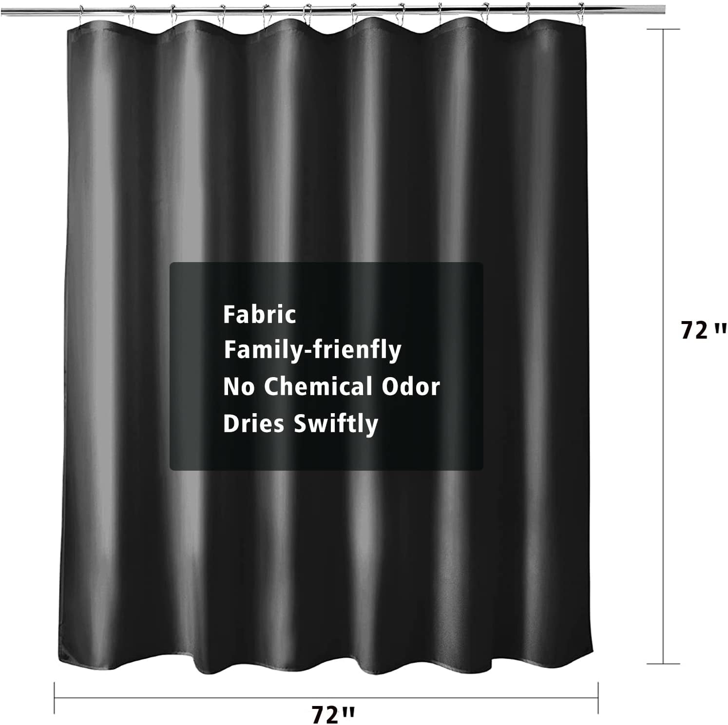 Black Fabric Shower Curtain with Magnetic Weights