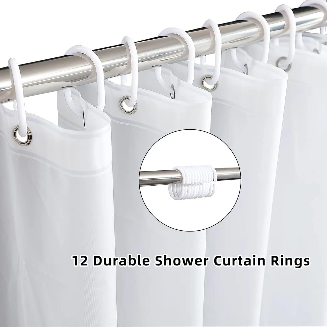 White Extra Wide Shower Curtain Liner with Magnets 1