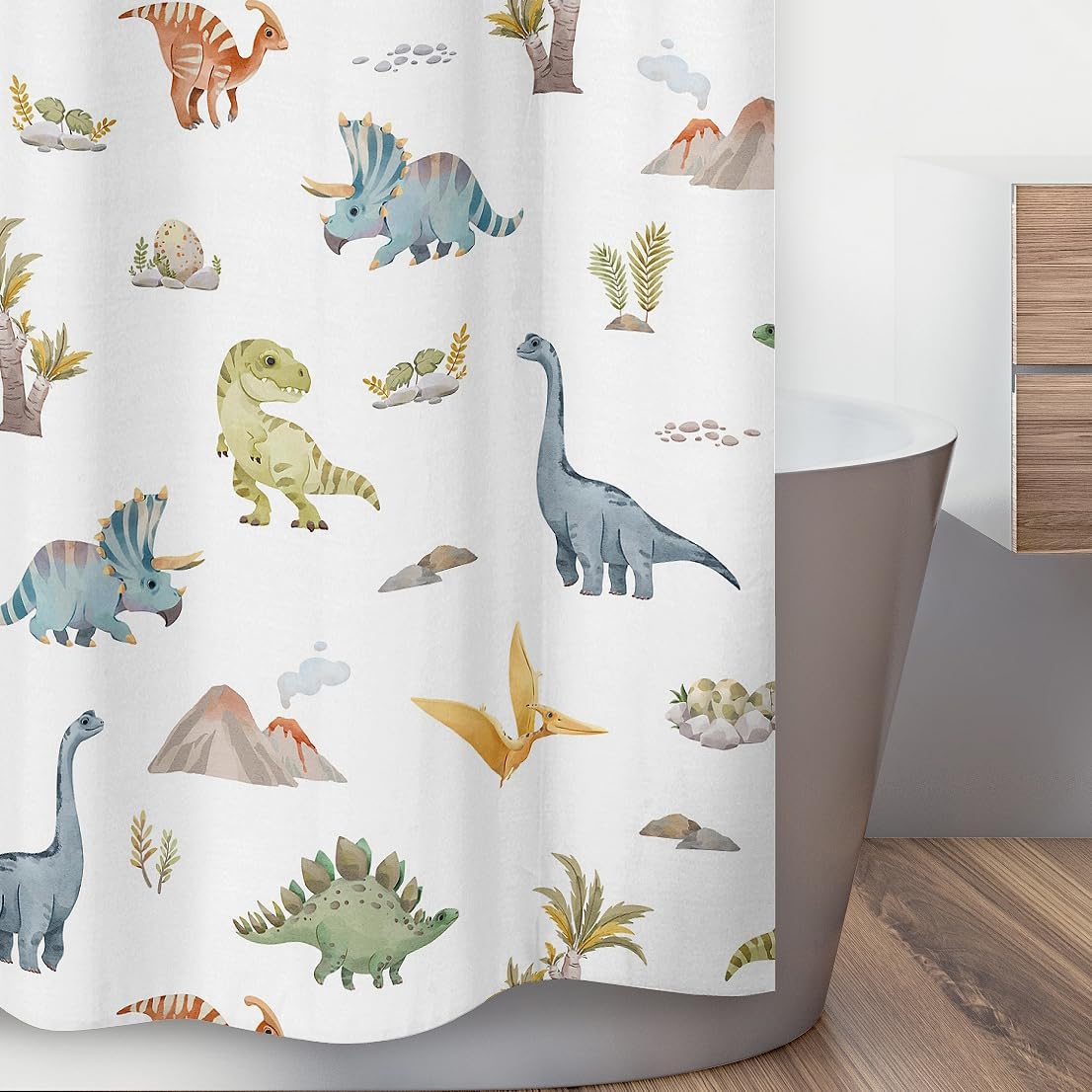 Sweet Jojo Designs Watercolor Dinosaur Fabric Shower Curtain