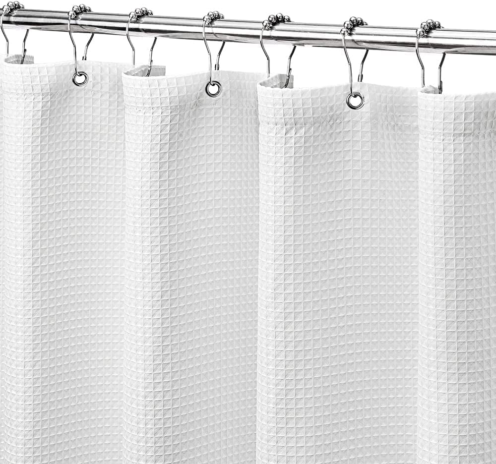 MISS SELECTEX Waterproof Waffle Shower Curtain 230 GSM Heavy Duty White