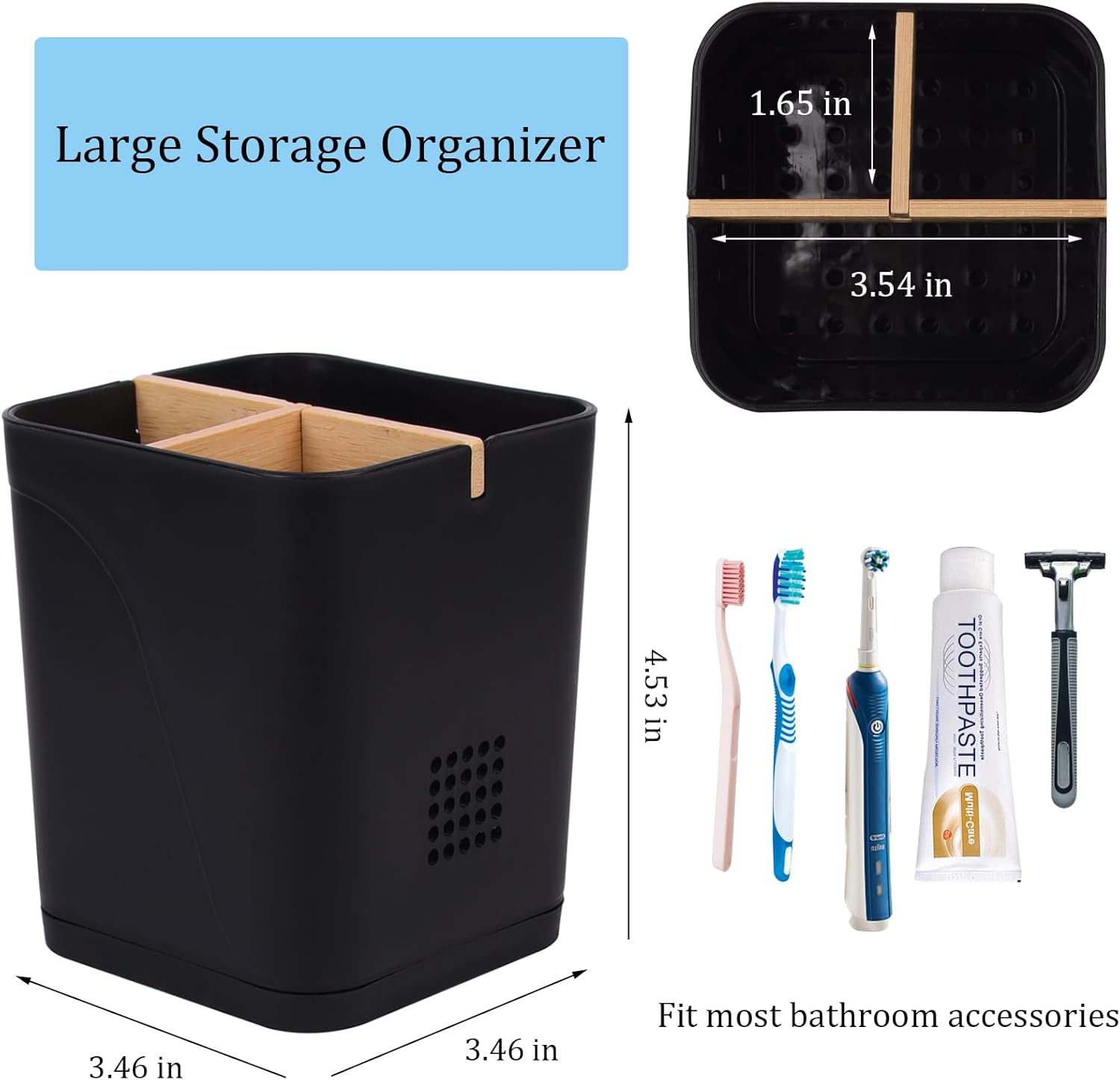 Heagoale Electric Toothbrush Holder with Bamboo Dividers