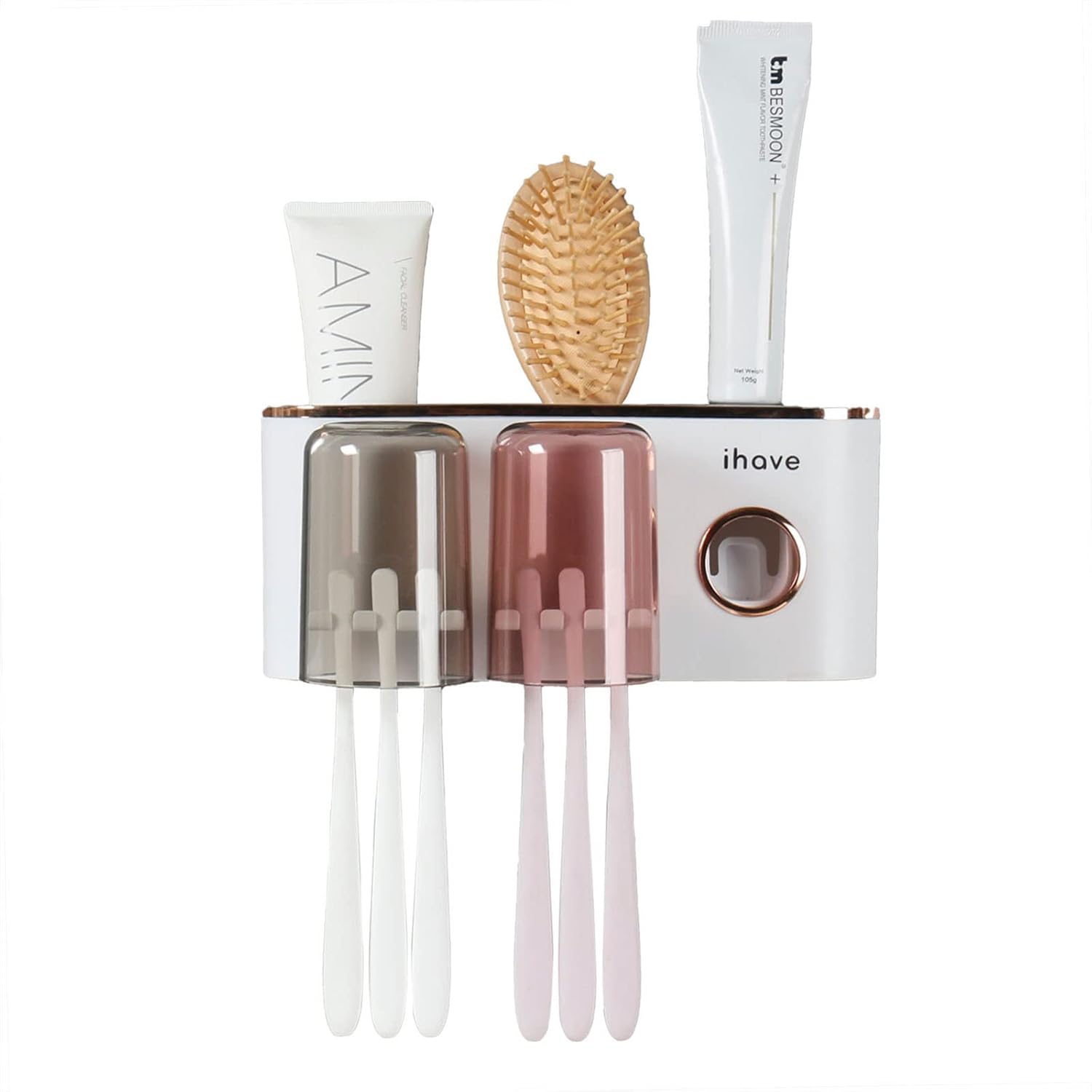 iHave Toothbrush Holder with Dispenser and Storage - Wall Mounted Bathroom Accessory
