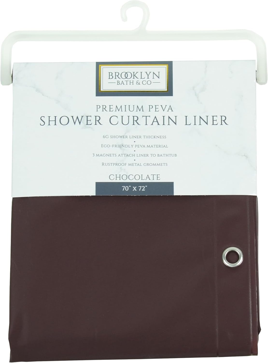 Premium 6 Gauge PEVA Magnetic Shower Curtain Liner 70x72 Chocolate