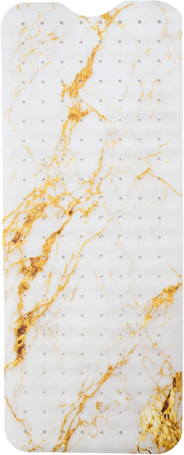 Non-Slip Bath Mat with Suction Cups - 40x16 Marble White Gold