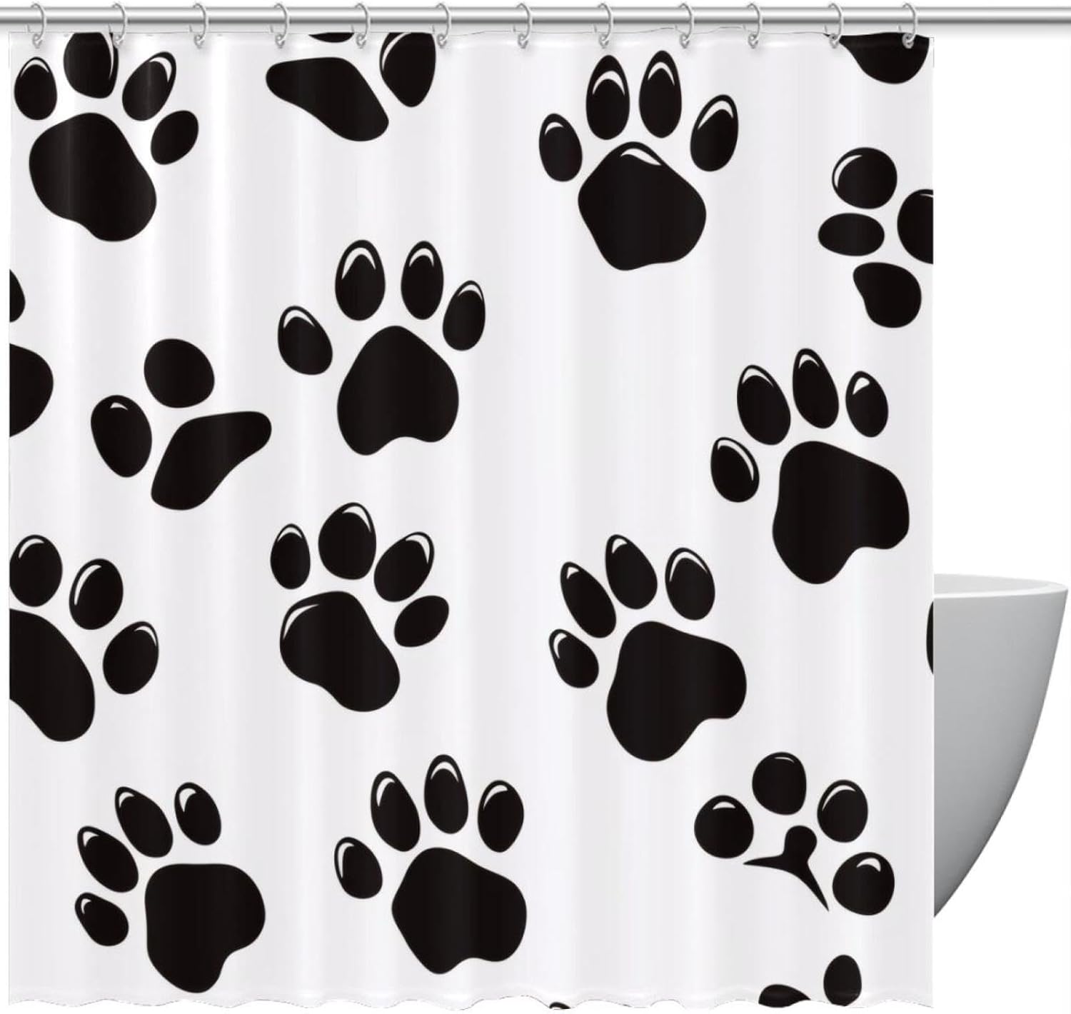 VAPOKF Black Dog Paw Print Shower Curtain 72x72 Inches
