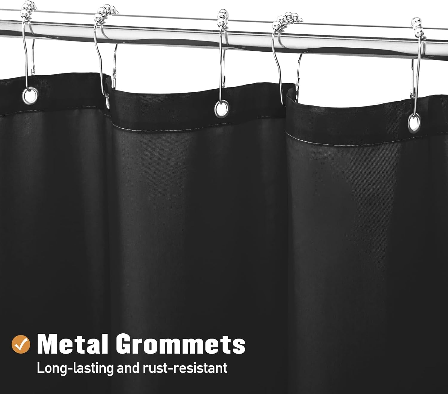 MitoVilla Black Fabric Shower Curtain Liner 72x72 Inches with 12 Plastic Hooks