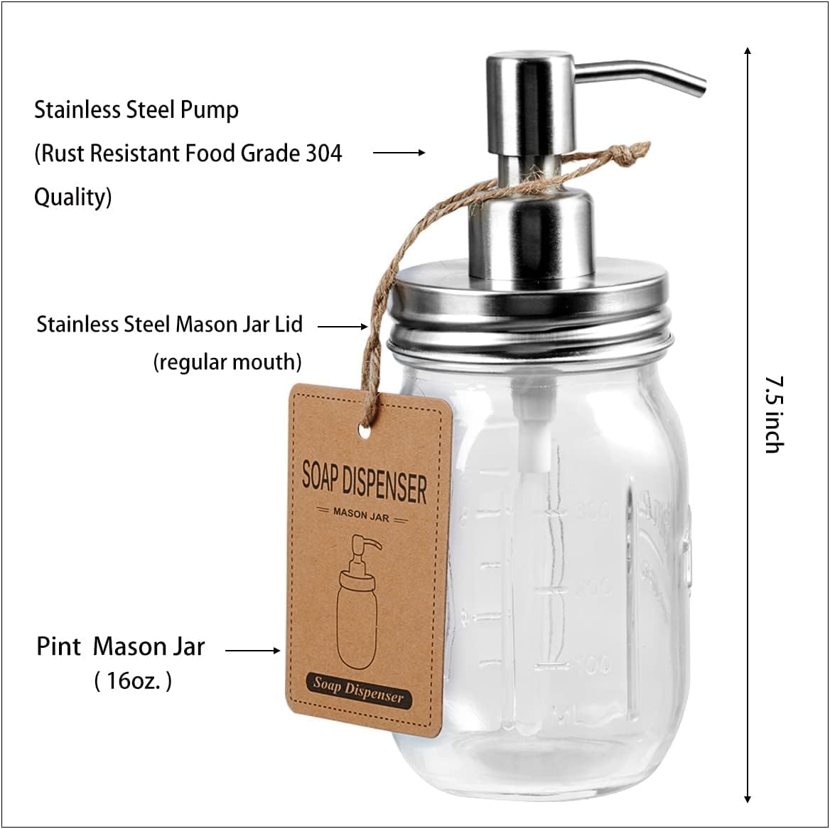 Amolliar 4-Pack Mason Jar Bathroom Accessories Set - Brushed Nickel