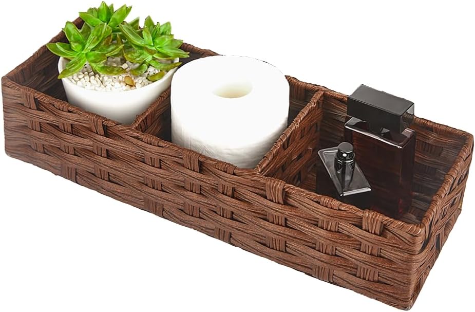 Buaihekafei Toilet Paper Basket with Dividers Waterproof Wicker Storage for Bathroom