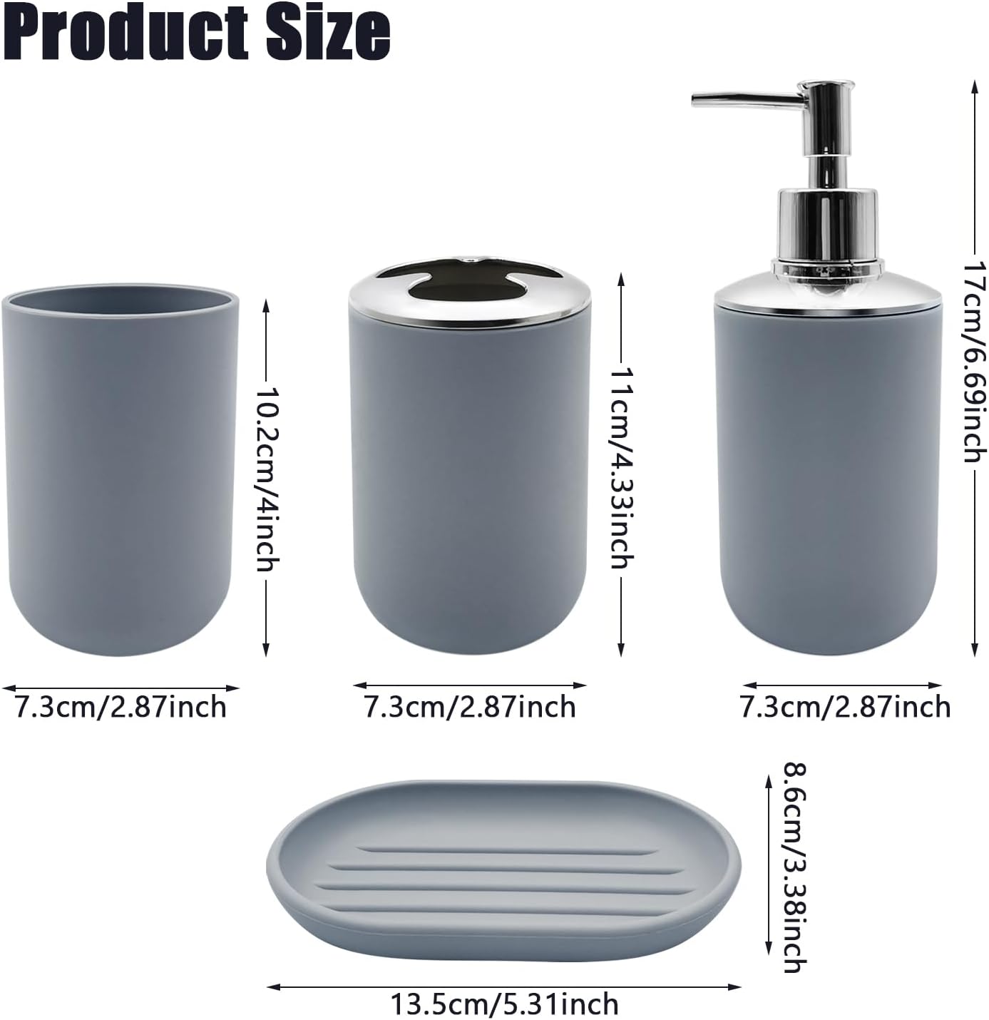 WBJKZJD 4pcs Shatter-Resistant Resin Bathroom Accessory Set Grey