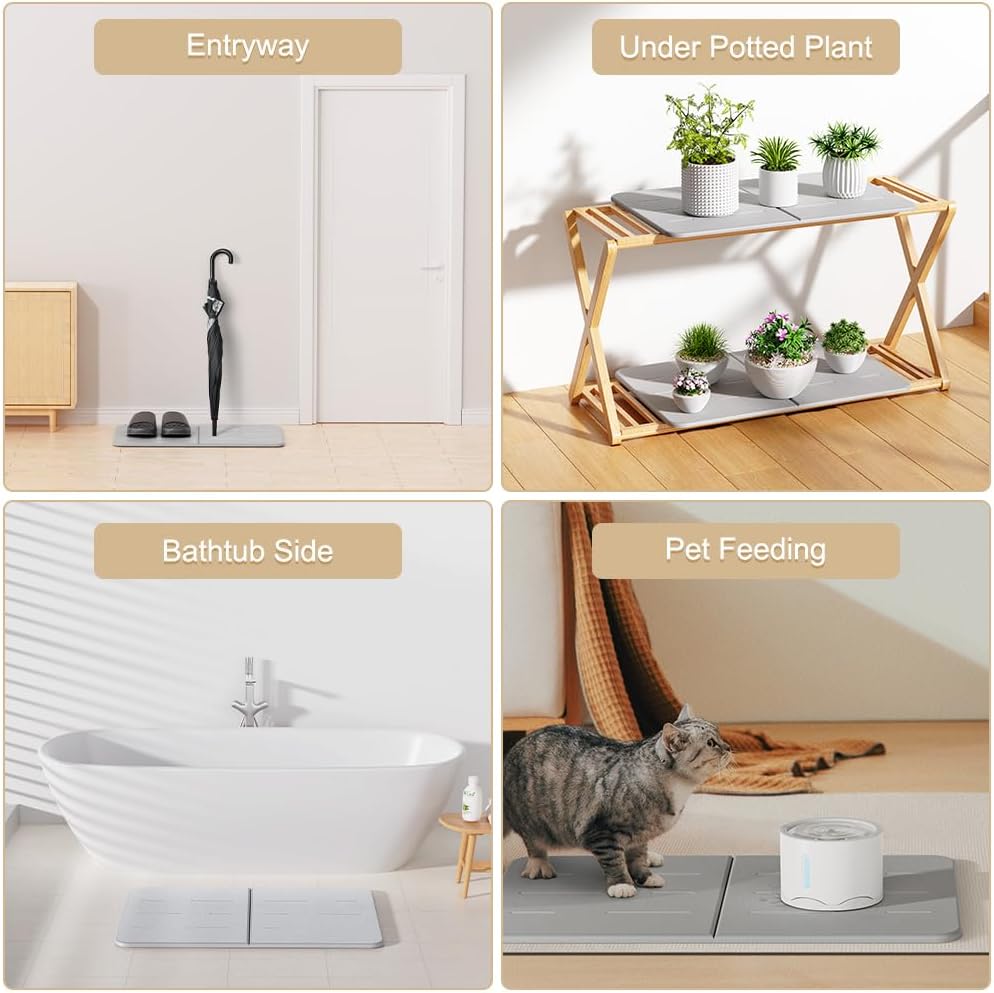 EnjoyNest Stone Bath Mat - Quick Drying Non-Slip 236x154 Inch Gray