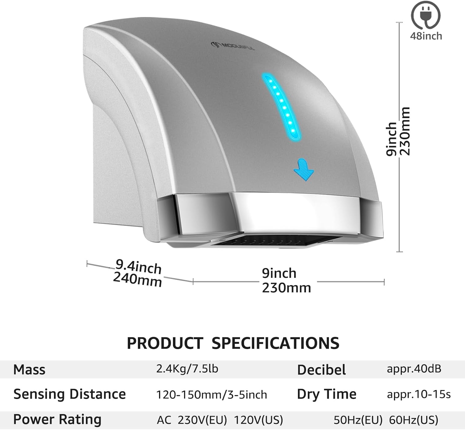 Modunful Quiet Touchless Hand Dryer for Bathrooms
