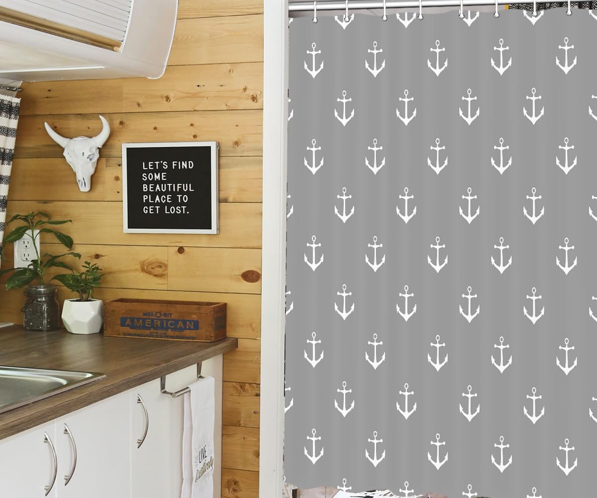 DYNH Nautical Anchor Shower Curtain for RV 47X64 Inches Grey