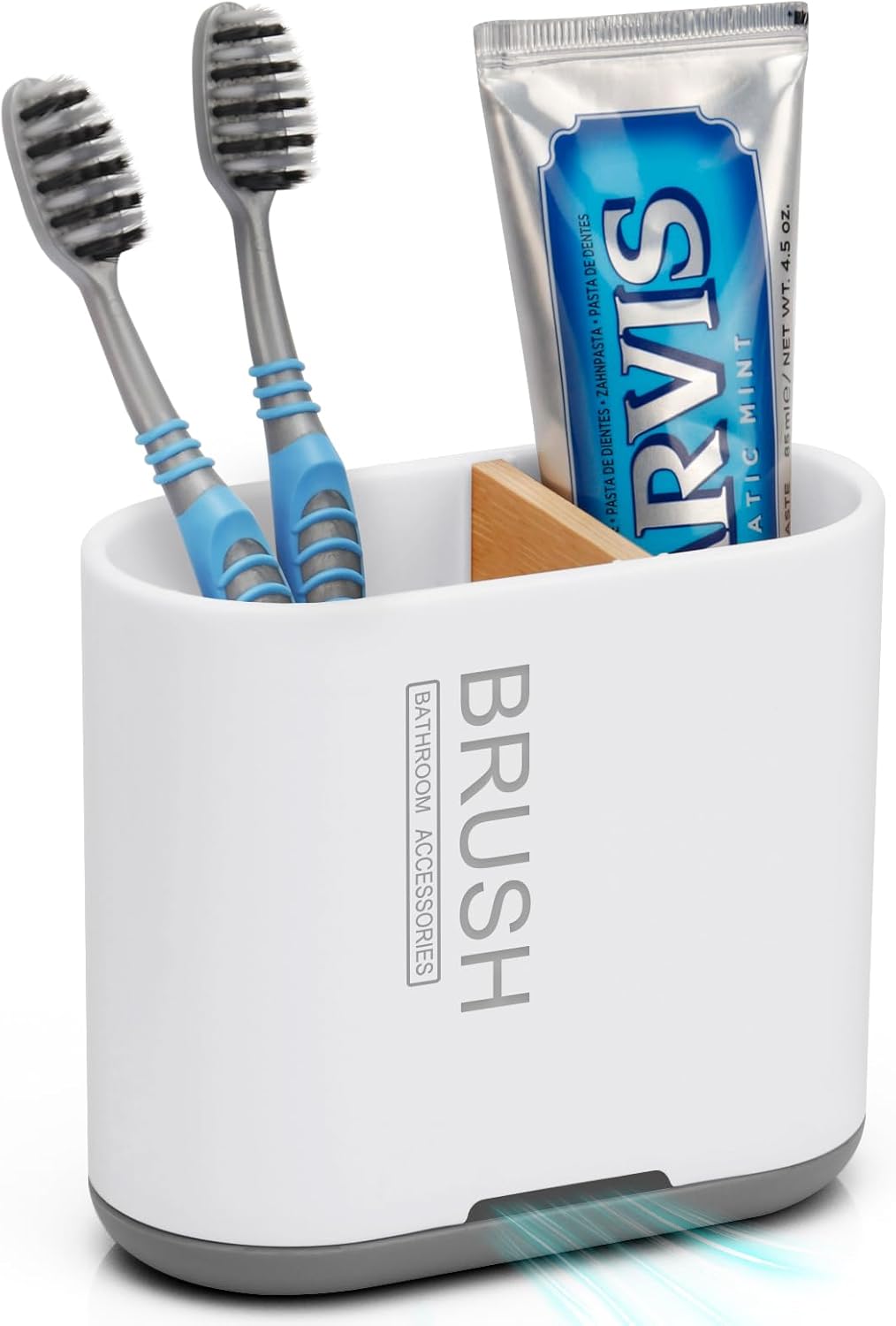 Chintu Bamboo Toothbrush Holder with 2 Slots and Drainage - Family-White