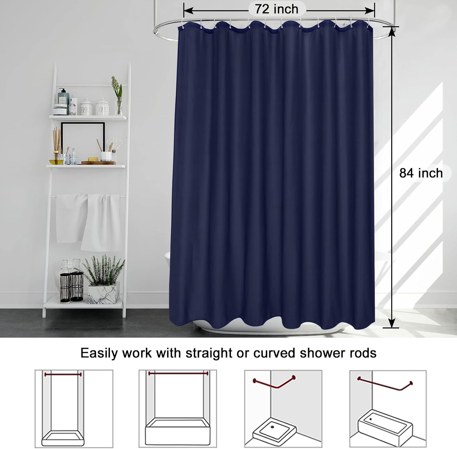 EurCross Blue Extra Long Shower Curtain Liner 72 x 84 Inches