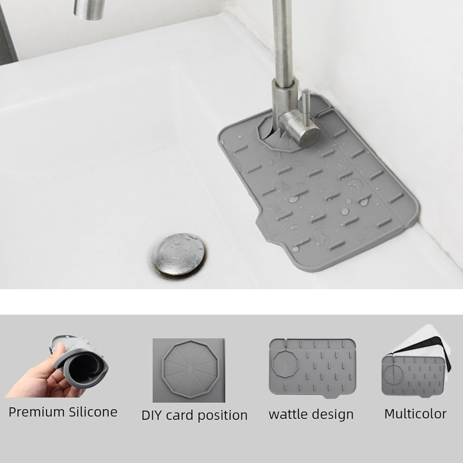 Silicone Sink Splash Guard with Soap Dish and Drip Holder