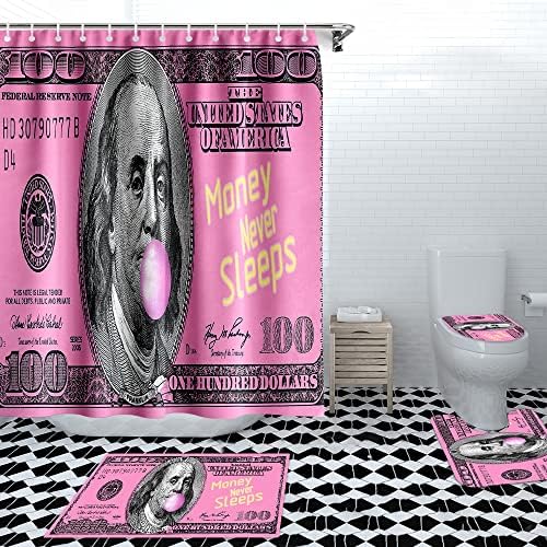 GUBIYU 4-Piece Pink Money Bathroom Set