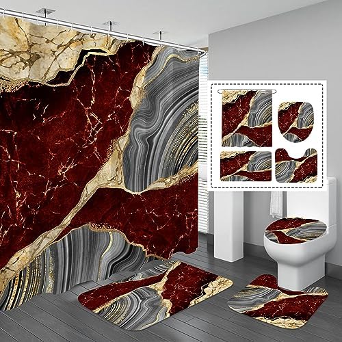 Gibelle 4 Pcs Marble Shower Curtain Set