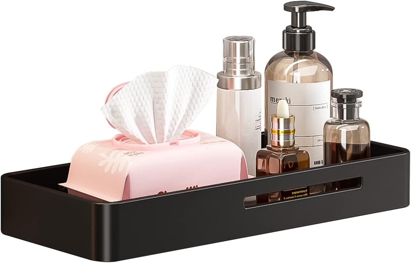 Dancrul Shower Caddy Floating Shelf - 12 Inch Black Aluminum Wall Organizer