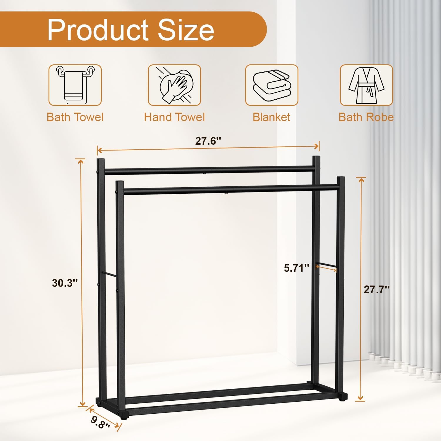 Honiter 2 Tier Free Standing Towel Rack - Black