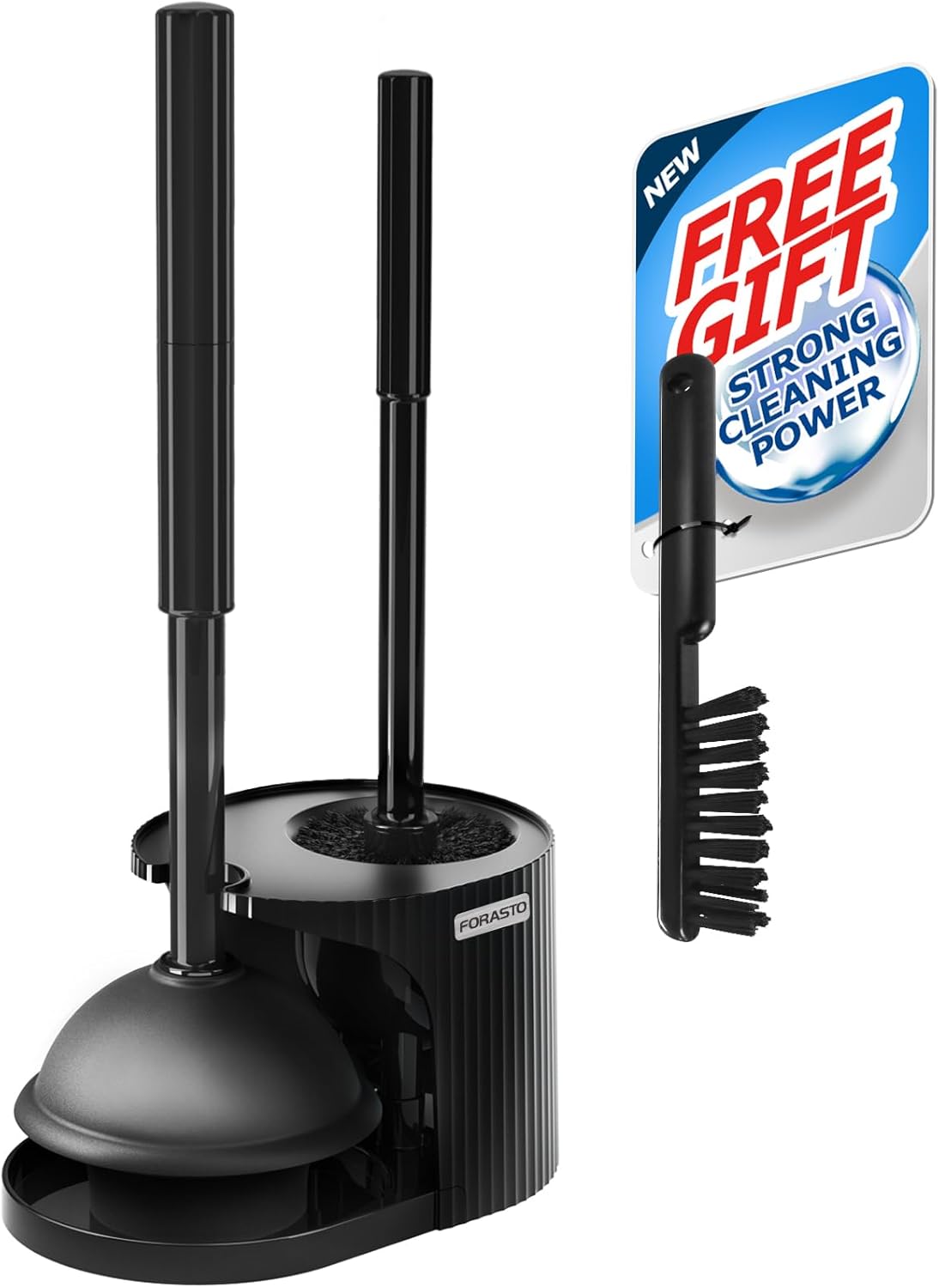 FORASTO 2 in 1 Toilet Plunger and Brush Set Black