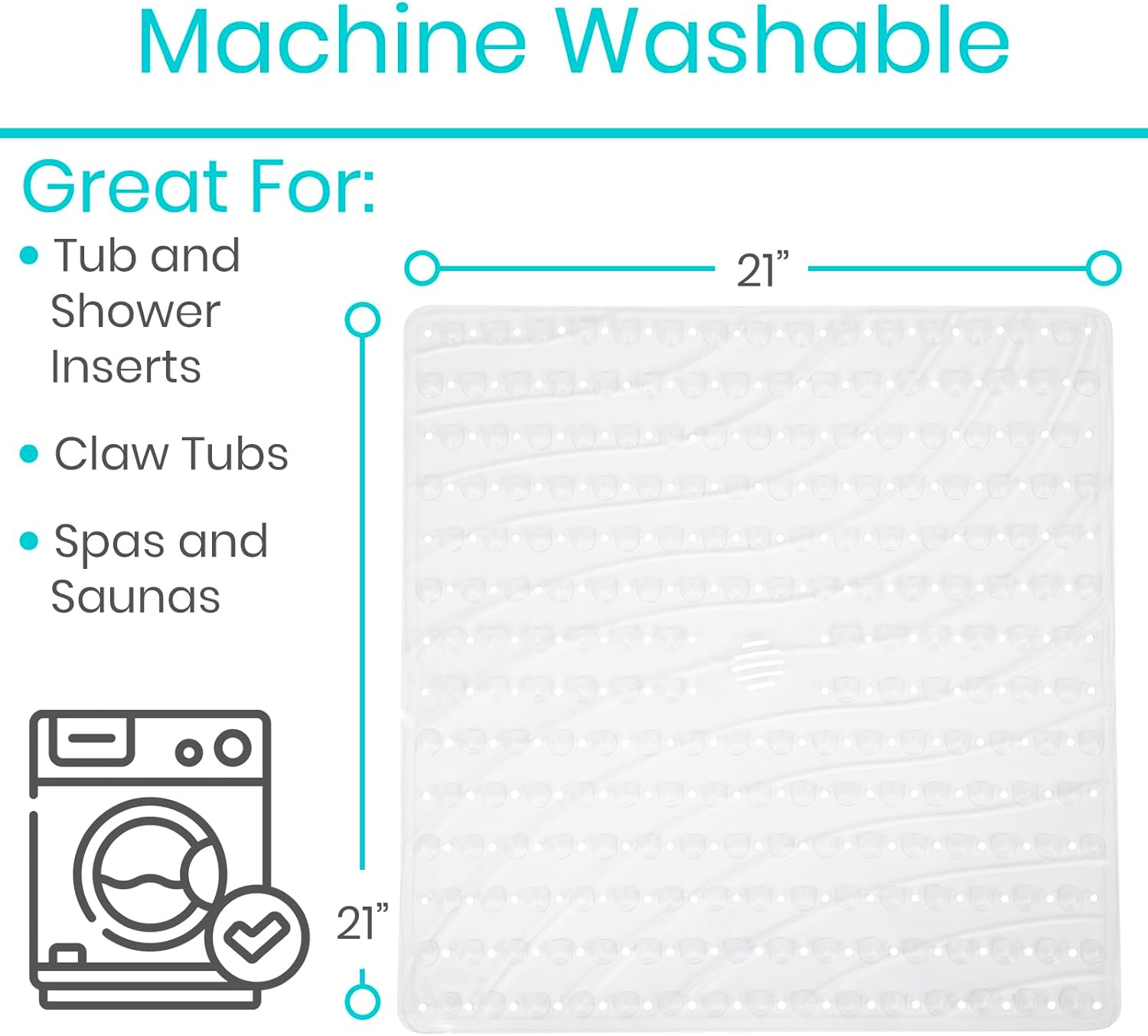 Vive Non-Slip Square Shower Mat with Suction Cups
