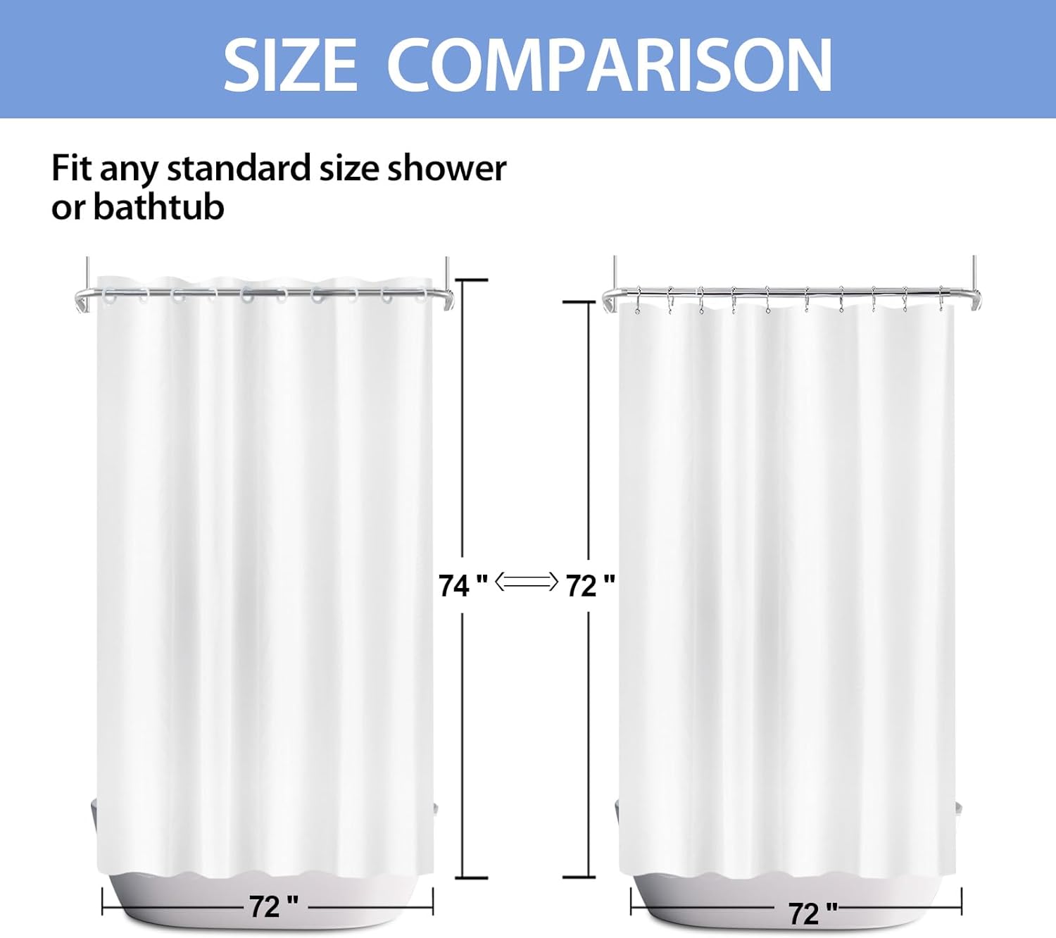 YISURE No Hook Shower Curtain Liner 72x74 Inches