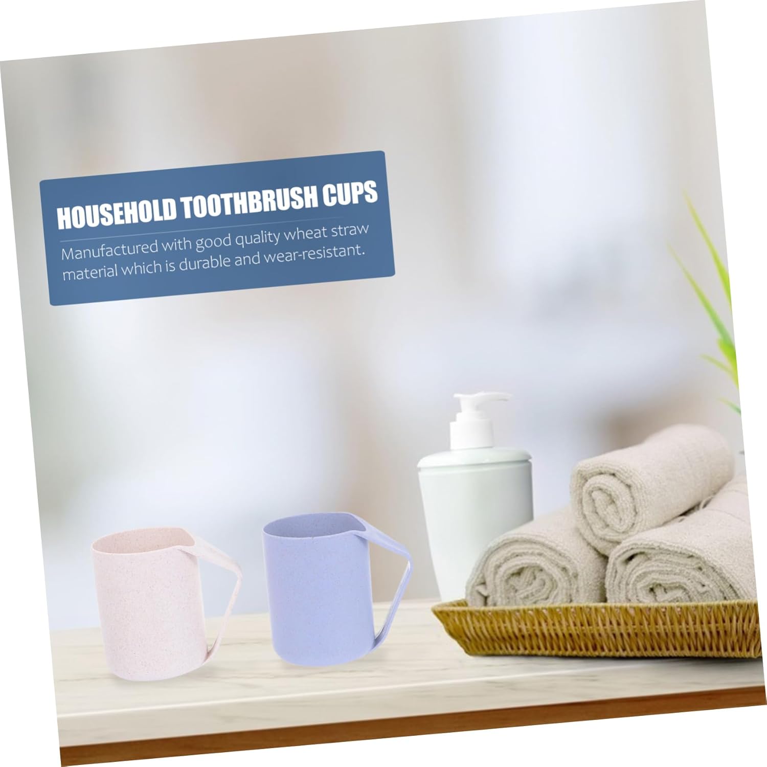 MERRYHAPY 2pcs Wheat Straw Mouthwash Cups for Bathroom and Travel