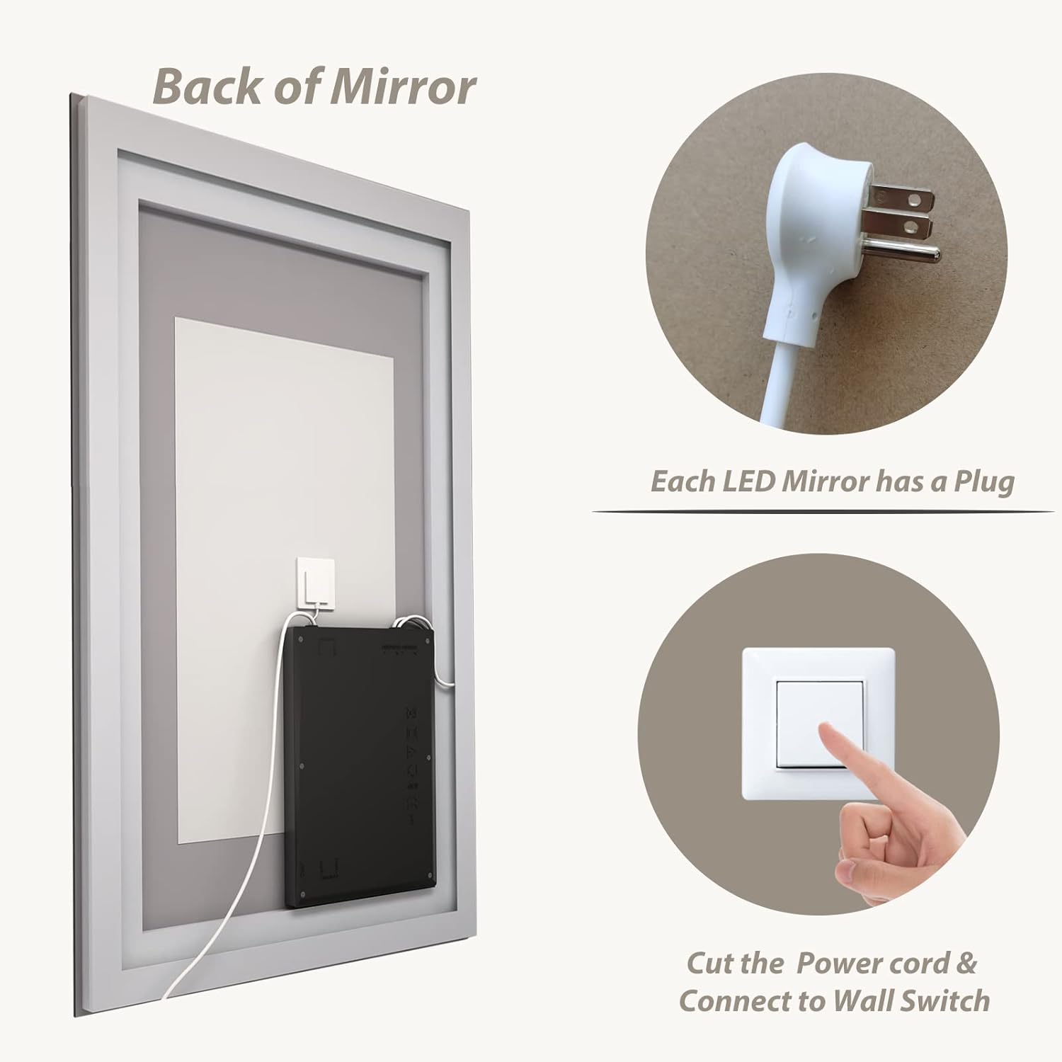 ODDSAN 40x32 Smart LED Bathroom Mirror with Anti-Fog