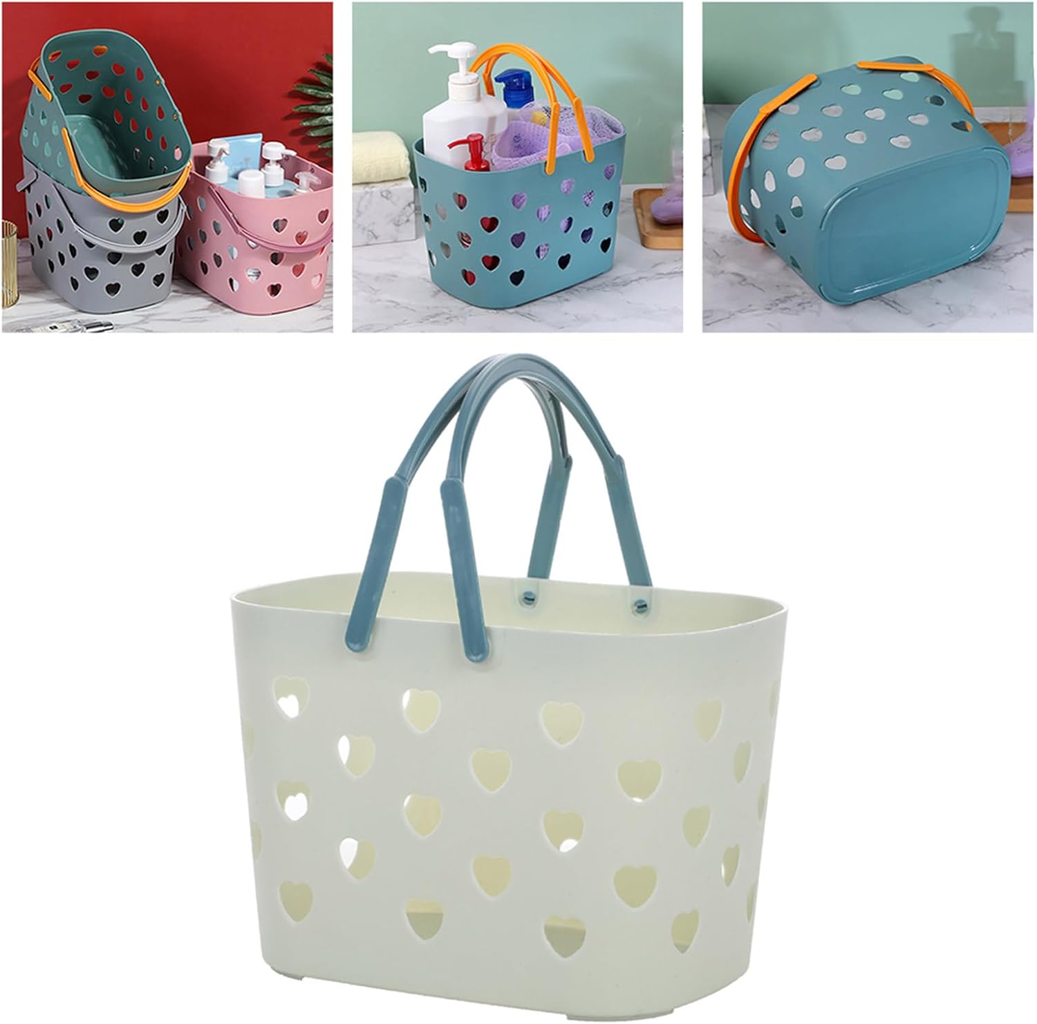 Pink Plastic Storage Basket with Handles and Holes 1