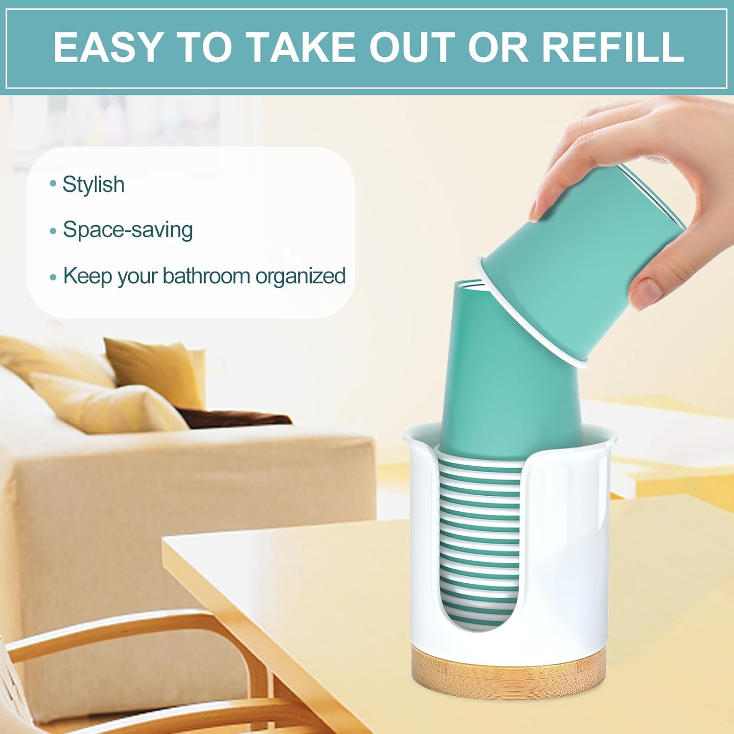 BYAWAY 2 Pack Bathroom Cup Dispenser with Bamboo Base