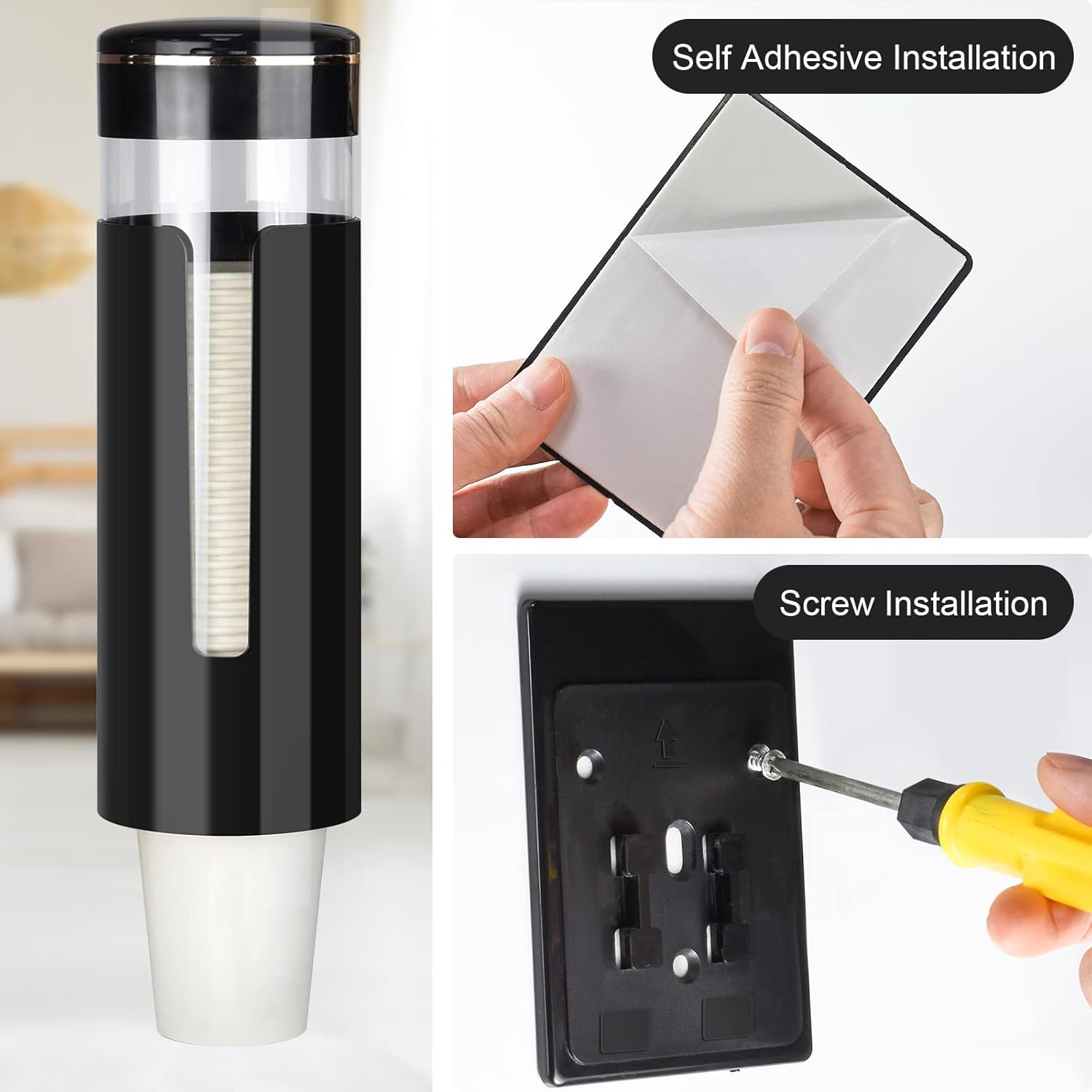KIMCHOMERSE Wall Mount Cup Dispenser - Black