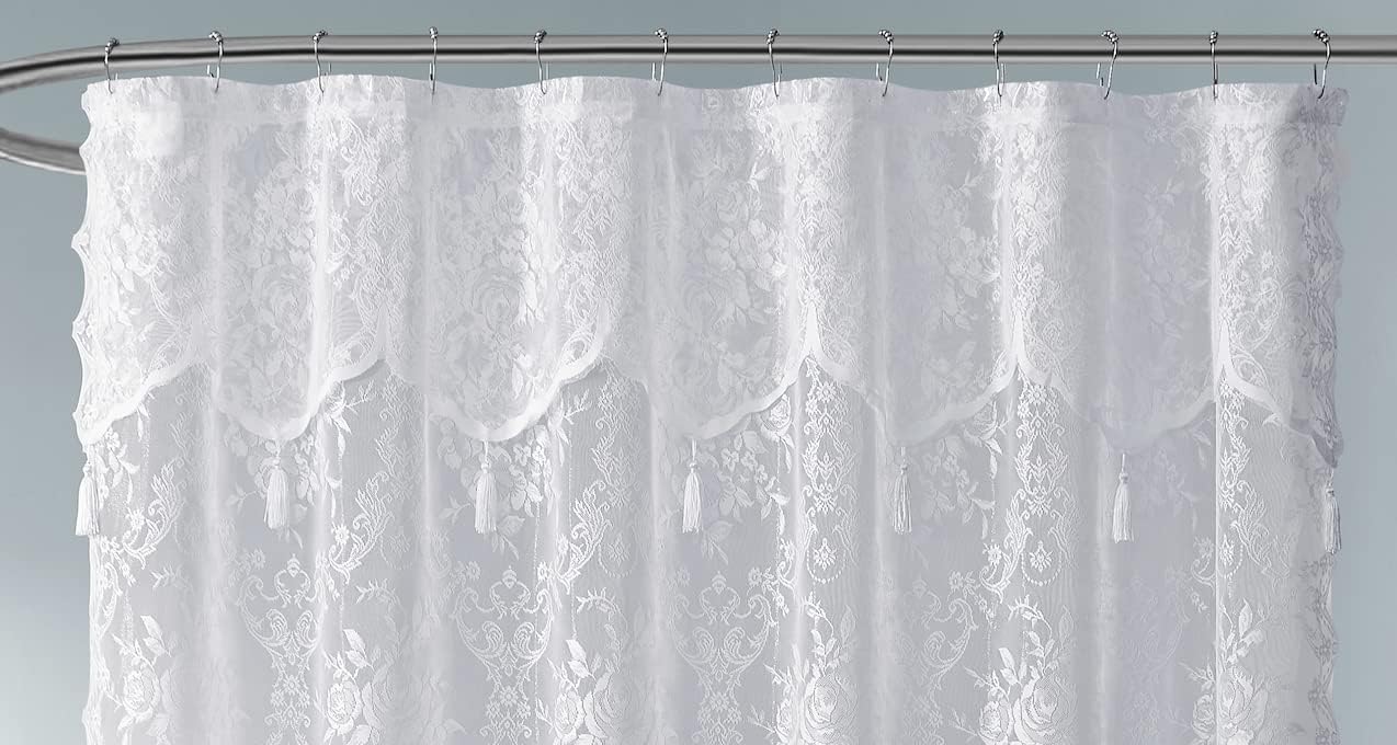 Warm Home Designs White Stall Shower Curtain 36x72 with Valance Tassels