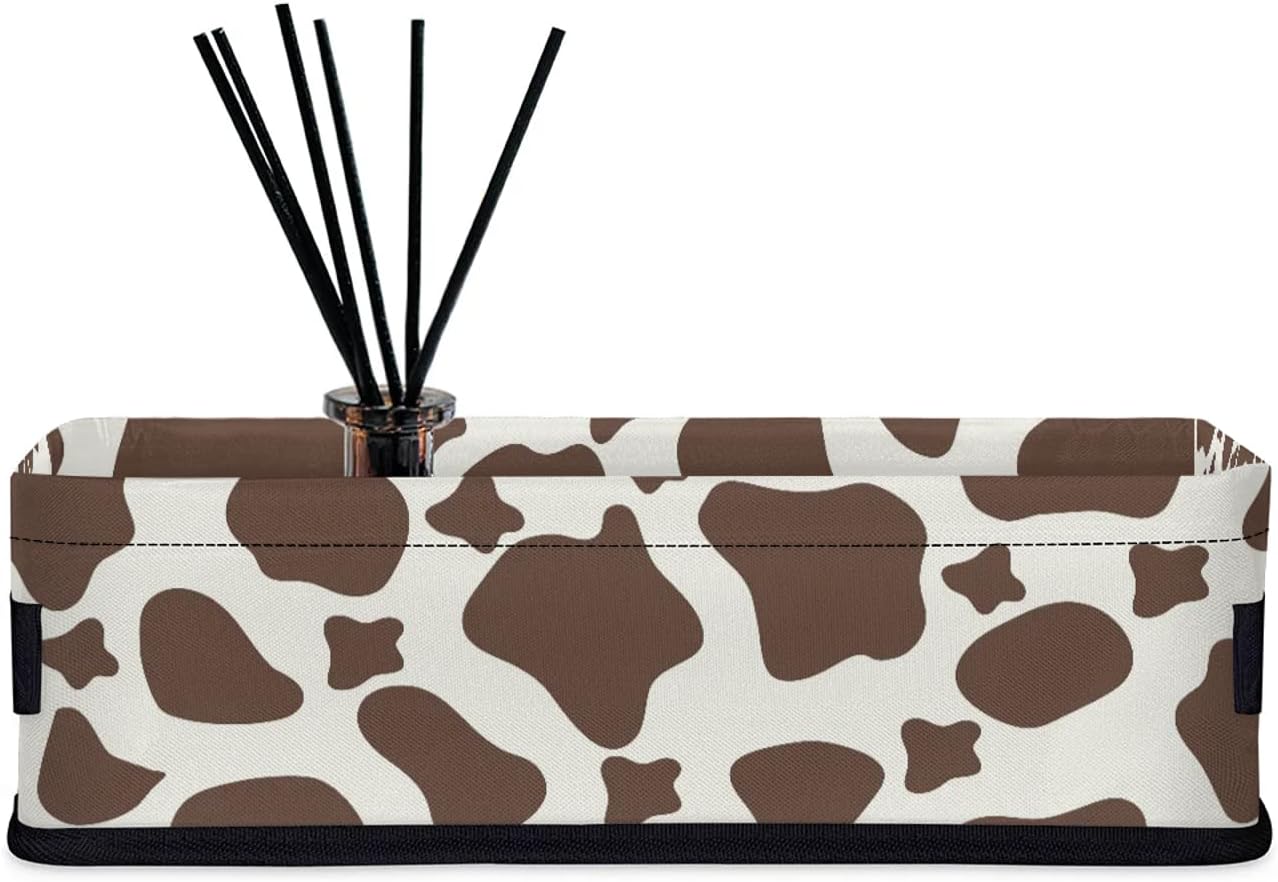 Cow Pattern Brown Bathroom Basket 2 Pack Foldable