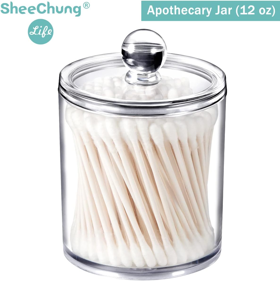 SheeChung 2 Pack Q-Tip Dispenser Clear Plastic Jars with Labels 1